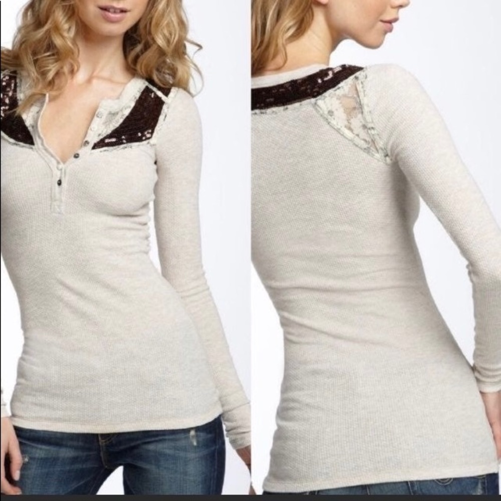 Free People Sequin Button Front Thermal Top